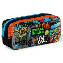 Coral High İki Bölmeli Erkek Çocuk Siyah Grafiti Kalem Çantası Kalemlik