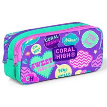 Coral High İki Bölmeli Kız Çocuk Yeşil Lavanta Yazılar Kalem Çantası Kalemlik
