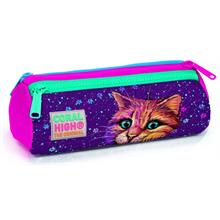 Coral High Mor Kedi Üç Bölmeli Kalem Çantası - Kız Çocuk