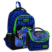 Coral High İlkokul Okul Sırt ve Beslenme Çantası Seti - Erkek Çocuk Mavi Yeşil Dragon
