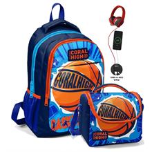 Coral High Erkek Çocuk Okul Çantası ve Beslenme Çantası Seti - Mavi Kırmızı Basketbol