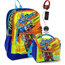 Coral High Okul Çantası ve Beslenme Çanta Seti - Usb Soketli Sarı Mavi Motosiklet Erkek Çocuk
