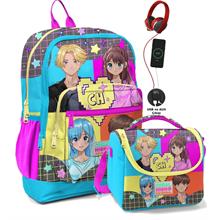 Coral High Okul Çantası ve Beslenme Çanta Seti - Usb Soketli Mavi Pembe Anime Kız Çocuk