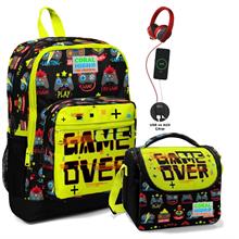 Coral High Okul Çantası ve Termal Beslenme Çanta Seti - Kız Çocuk Game Over USB ve AUX Çıkışlı
