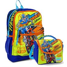 Coral High İlkokul Okul Sırt Çantası ve Beslenme Çantası Seti - Sarı Mavi Motosiklet Erkek Çocuk