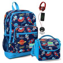 Coral High Okul Çantası ve Beslenme Çantası Seti - Erkek Çocuk Mavi Lacivert Uzay - USB Soketli