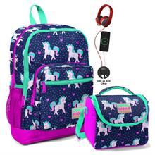 Coral High İlkokul Çanta Seti - USB ve AUX Çıkışlı Kız Çocuk Pembe Mavi Unicorn