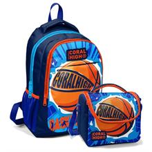 Coral High Erkek Çocuk Okul Sırt ve Beslenme Çantası Seti Lacivert Turuncu Basketbol