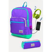 Coral High Mor Renk Detaylı USB li 2 li Okul Çanta Seti - Kız Çocuk