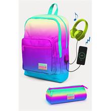 Coral High Kids Renk Geçişli USB li 2 li Okul Çanta Seti - Kız Çocuk