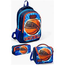 Coral High Kids Lacivert Mavi Basketbol Desenli 3lü Okul Çanta Seti - Erkek Çocuk