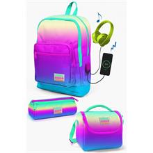 Coral High Kids Renk Geçişli USB li 3lü Okul Çanta Seti - Kız Çocuk
