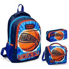 Coral High Lacivert Turuncu Basketbol Üçlü İlkokul Okul Çanta Seti