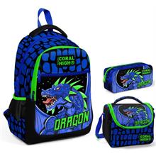 Coral High Erkek Çocuk Mavi Yeşil Dragon Üçlü İlkokul Okul Çanta Seti
