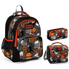 Coral High Siyah Turuncu Basketbol Erkek Çocuk Üçlü İlkokul Okul Çanta Seti