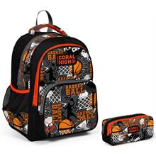 Coral High Siyah Turuncu Basketbol Erkek Çocuk İlkokul Sırt Çantası ve Kalemlik Seti