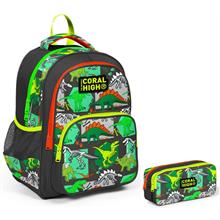 Coral High Yeşil Dinazor Erkek Çocuk İlkokul Sırt Çantası ve Kalemlik Seti