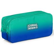 Coral High Yeşil Saks Renk Geçişli İki Bölmeli Kalem Çantası - Erkek Çocuk