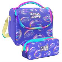 Coral High Lavanta Pembe Baloncuk Desenli Kız Çocuk Isı Yalıtımlı Beslenme Çantası ve Kalemlik Seti