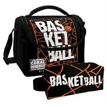 Coral High Siyah Basketbol Desenli Erkek Çocuk Isı Yalıtımlı Beslenme Çantası ve Kalemlik Seti
