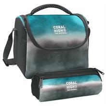 Coral High Turkuaz Gri Batik Desenli Erkek Çocuk Isı Yalıtımlı Beslenme Çantası ve Kalemlik Seti