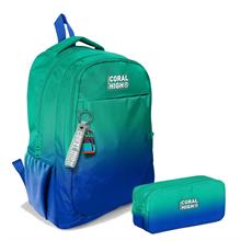 Coral High Erkek Çocuk Yeşil Saks Renk Geçişli İlkokul ve Ortaokul Sırt Çantası ve Kalemlik Seti