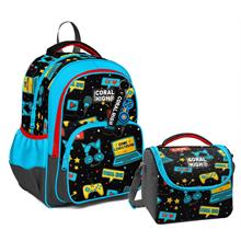 Coral High Üç Gözlü İlkokul Çantası ve Beslenme Çantası - Siyah Mavi Gamer Desenli - Erkek Çocuk
