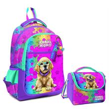 Coral High Üç Gözlü İlkokul Çantası ve Beslenme Çantası - Mor Pembe Köpek Desenli - Kız Çocuk