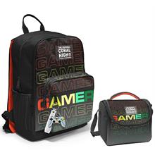 Coral High Dört Bölmeli Ortaokul Çantası ve Beslenme Çantası Seti - Siyah Gri Gamer - Erkek Çocuk