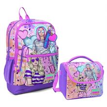 Coral High Dört Bölmeli Kız Çocuk Okul Sırt Çantası ve Beslenme Seti - Pembe Mor Fashion Girl