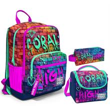 Coral High Üçlü İlk ve Ortaokul Okul Çanta Seti - Pembe Lacivert Grafiti - Erkek Çocuk