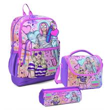 Coral High Kız Çocuk Üçlü İlkokul Okul Çanta Seti - Pembe Mor Fashion Girl