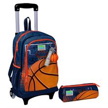 Coral High Turuncu Lacivert Basketbol Işıklı Tekerlekli Çekçek Çanta ve Kalemlik Seti - Erkek Çocuk