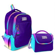 Coral High Kız Çocuk Üç Gözlü İlkokul ve Ortaokul Sırt Çantası+Beslenme - Rainbow Fermuarlı Mor