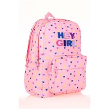 Kaukko Kids Pembe Kalp Hey Girl Kız Çocuk İlkokul ve Ortaokul Okul Sırt Çantası