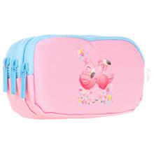 Kaukko Üç Bölmeli Pembe Flamingo Kız Çocuk Kalem Çantası