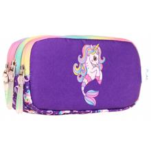 Kaukko Üç Bölmeli Mor Unicorn Kız Çocuk Kalem Çantası