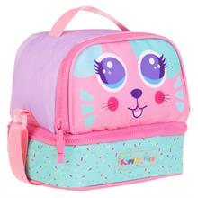 Kaukko Kids İki Gözlü Isı Yalıtımlı Kız Çocuk Yeşil Pembe Sevimli Kedi Beslenme Çantası