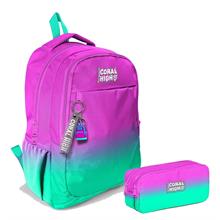 Coral High Kız Çocuk Pembe Su Yeşili Renk Geçişli İlkokul ve Ortaokul Sırt Çantası ve Kalemlik Seti