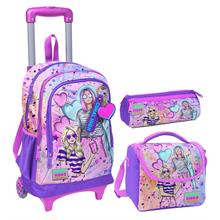 Coral High Pembe Mor Fashion Girl Üçlü Çekçek Işıklı Tekerlekli Çanta Seti - Kız Çocuk