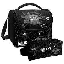Coral High Siyah Galaxy Desenli Erkek Çocuk Isı Yalıtımlı Beslenme Çantası ve Kalemlik Seti
