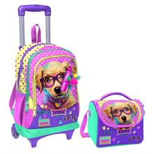 Coral High Sarı Pembe Sevimli Köpek Işıklı Tekerlekli Okul Çantası ve Beslenme Seti - Kız Çocuk