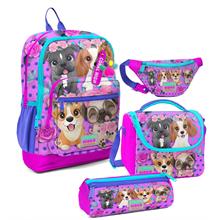 Coral High Kız Çocuk Pembe Köpek Desenli İlkokul Okul Çanta Seti ve Bel Çantası