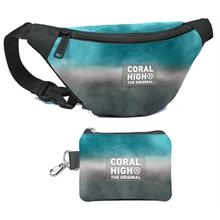 Coral High Erkek Çocuk Turkuaz Gri Batik Desenli Bel Çantası ve Bozuk Para Cüzdanı Set