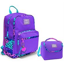 Coral High Dört Bölmeli Ortaokul Çantası ve Beslenme Çantası Seti - Mor Leopar - Kız Çocuk