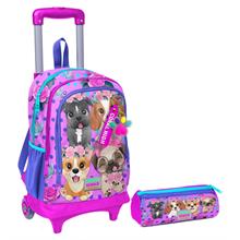 Coral High Pembe Köpek Işıklı Tekerlekli Çekçek Çanta ve Kalemlik Seti - Kız Çocuk