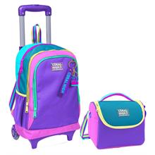 Coral High Pembe Pastel Renkli Işıklı Tekerlekli Okul Çantası ve Beslenme Seti - Kız Çocuk