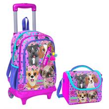 Coral High Pembe Köpek Işıklı Tekerlekli Okul Çantası ve Beslenme Seti - Kız Çocuk