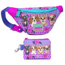 Coral High Kız Çocuk Pembe Köpek Desenli Bel Çantası ve Bozuk Para Cüzdanı Set