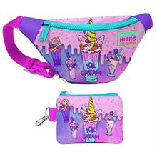 Coral High Kız Çocuk Pembe Mor Dondurma Desenli Bel Çantası ve Bozuk Para Cüzdanı Set